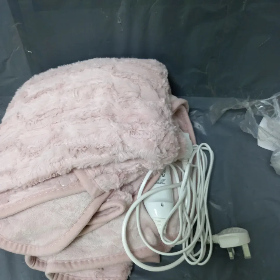 COZEE HOME RUCHED FAUX FUR HEATED BLANKET PINK