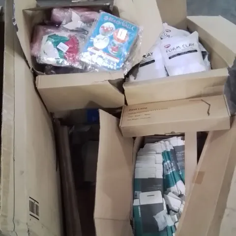 PALLET CONTAINING ASSORTED ITEMS TO INCLUDE: FOAM CLAY, MOSQUITO NETS, BEACH BALLS, DESK LAMPS ECT.