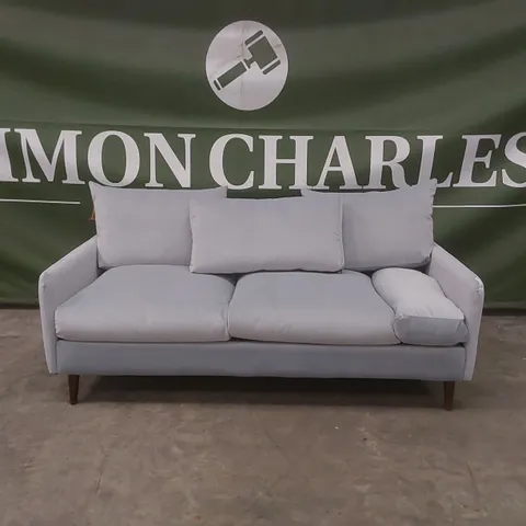 QUALITY DESIGNER 3 SEATER VELVET UPHOLSTERED SOFA - MISSMATCHED CUSHIONS