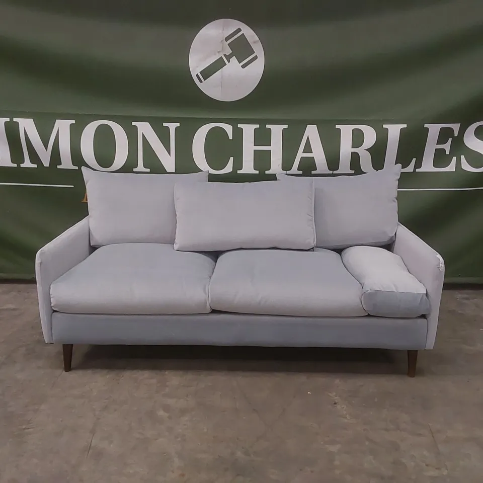 QUALITY DESIGNER 3 SEATER VELVET UPHOLSTERED SOFA - MISSMATCHED CUSHIONS