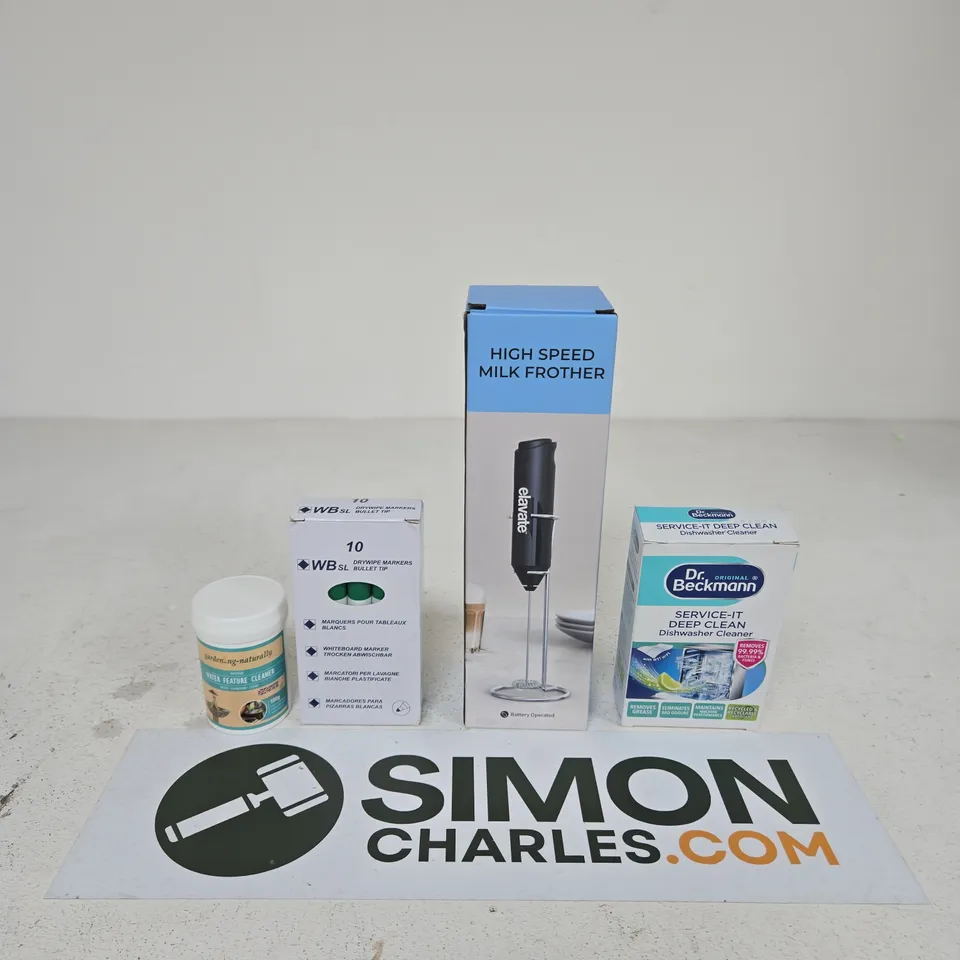 APPROXIMATELY 15 ASSORTED HOUSEHOLD PRODUCTS TO INCLUDE WATER FEATURE CLEANER, HIGH SPEED MILK FROTHER AND WHITEBOARD MARKERS