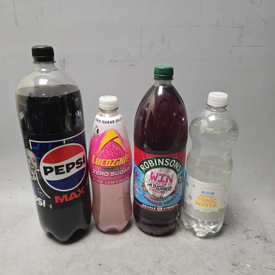 APPROXIMATELY 7 ASSORTED FOOD & DRINK ITEMS TO INCLUDE - PEPSI MAX , ROBINSONS SUMMER FRUITS , INDIAN TONIC WATER ETC