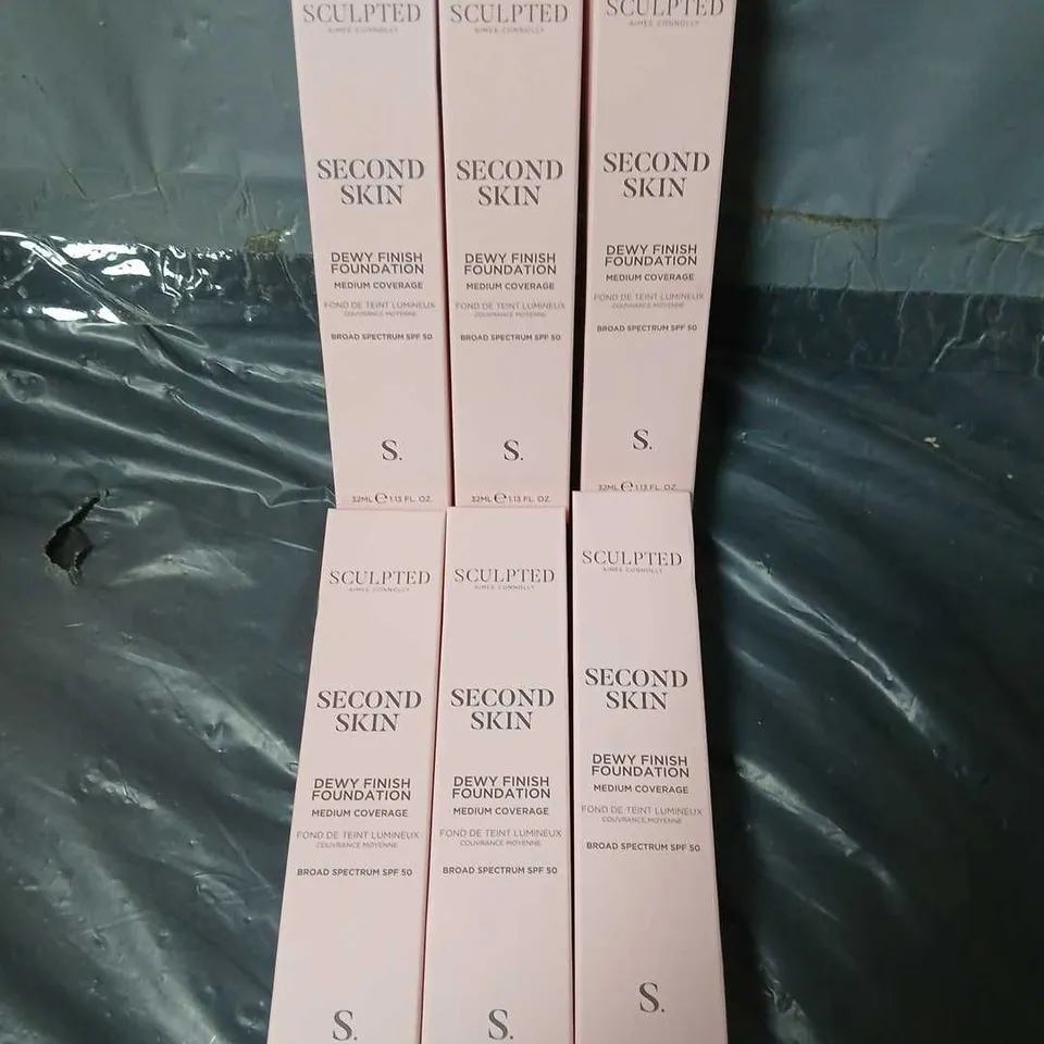 6 BOXED SCULPTED AIMEE CONNOLLY SECOND SKIN DEW FINISH FOUNDATIONS IN LIGHT GOLDEN 3.75 (6X32ML)