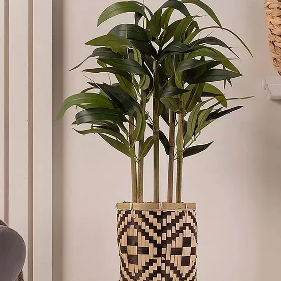 60CM FAUX ARTIFICIAL BAMBOO PLANT IN TRIBAL STYLE PLANTER BOXED