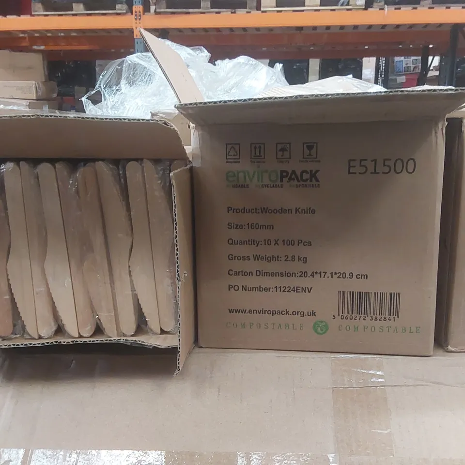 PALLET CONTAINING APPROXIMATELY 150,000 ENVIRONMENTALLY FRIENDLY DISPOSABLE WOODEN KNIFES