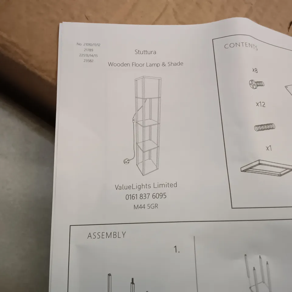 BOXED STUTTURA WOODEN FLOOR LAMP AND SHADE