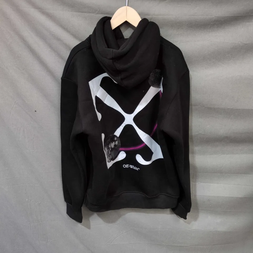 OFF-WHITE BLACK HOODIE WITH FRONT 'OFF' LOGO AND BACK GRAPHIC SIZE M 