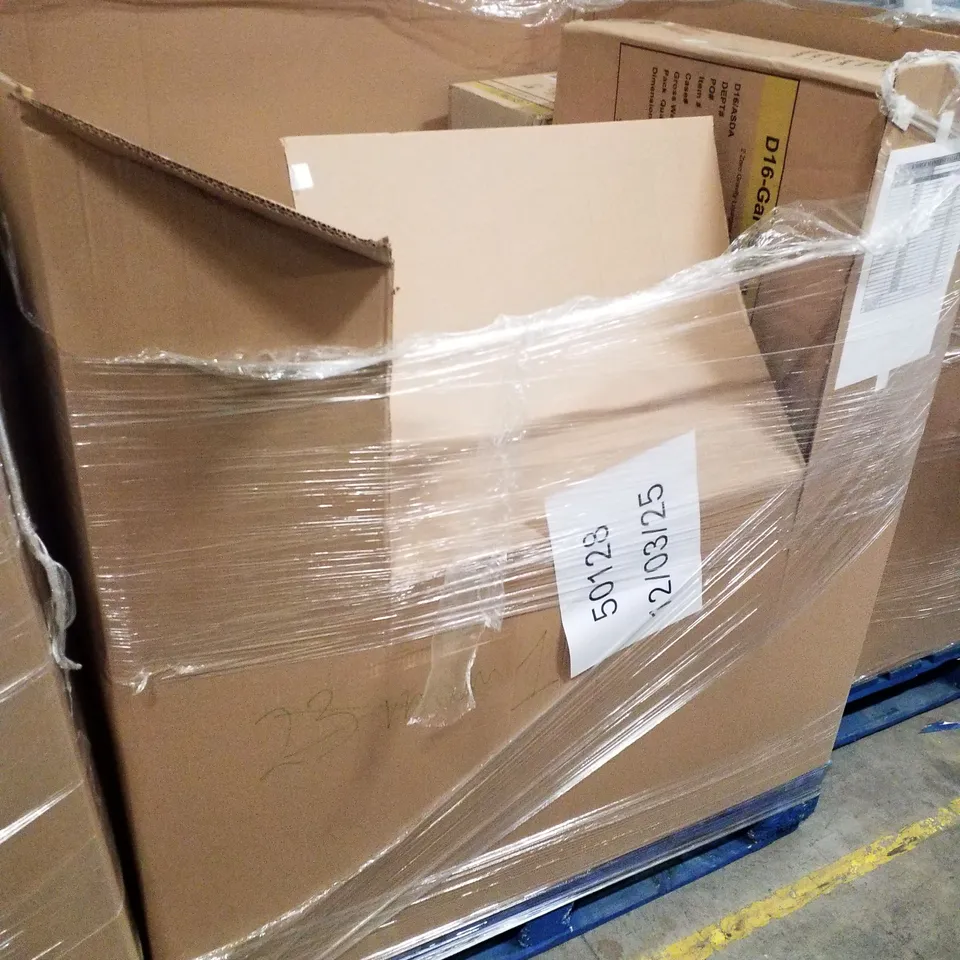 PALLET CONTAINING ASSORTED PRODUCTS INCLUDING BEDSIDE TABLES, DUVET SETS, METAL BAR SHELF & DINO BOBBLE RIDE-ON 