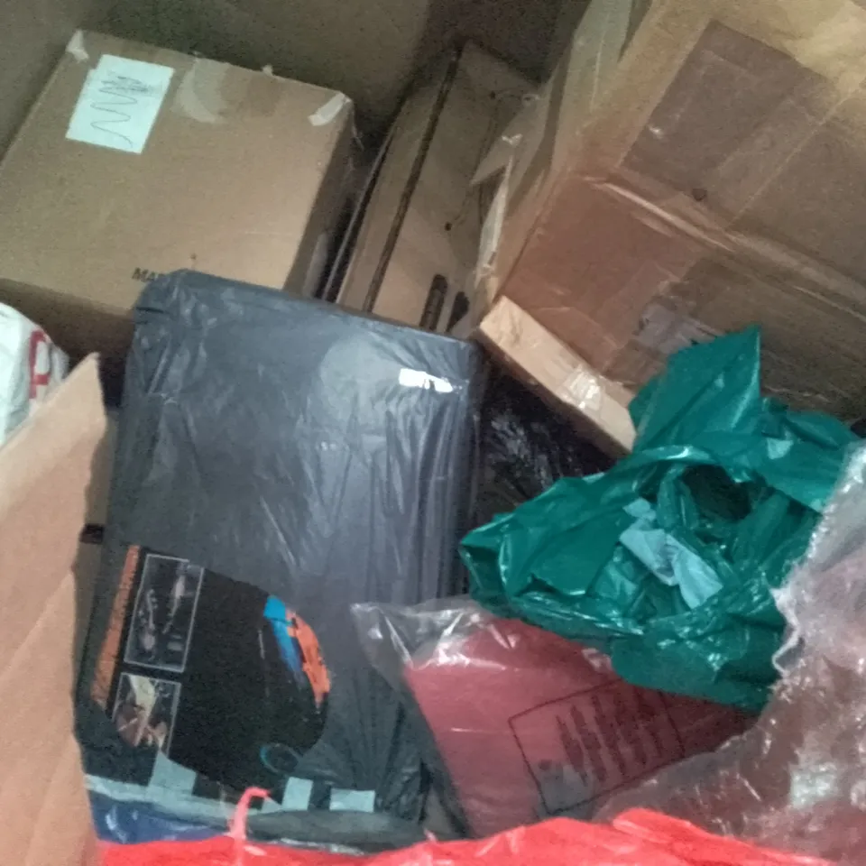 PALLET OF ASSORTED ITEMS INCLUDING GREEN CHRISTMAS TREE, K-ONE 5 TIER SHOE RACK, EMART SINGLE GOLD ROUND BACKDROP STAND, ULTENIC AIR FRYER, POPUP PLAY TENT, MAPOLOGY WORLD WITH FLAGS & CAPITALS 