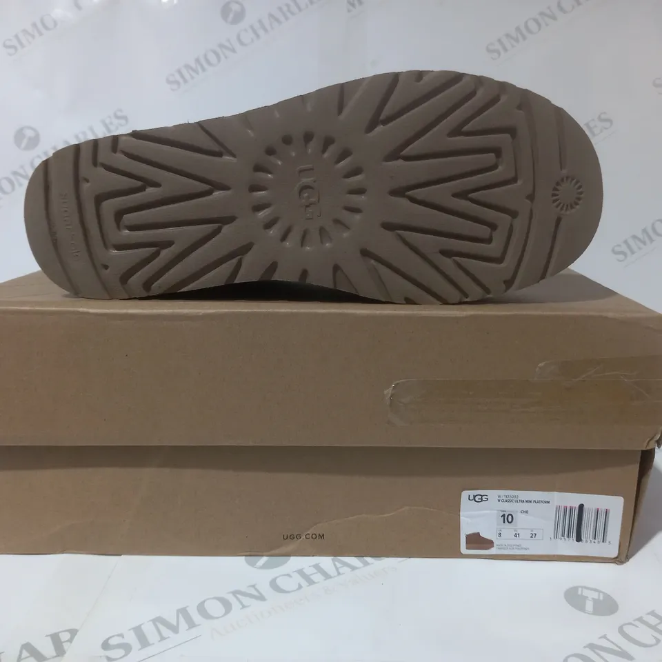 BOXED PAIR OF UGG ULTRA MINI PLATFORM SHOES IN BROWN UK SIZE 8