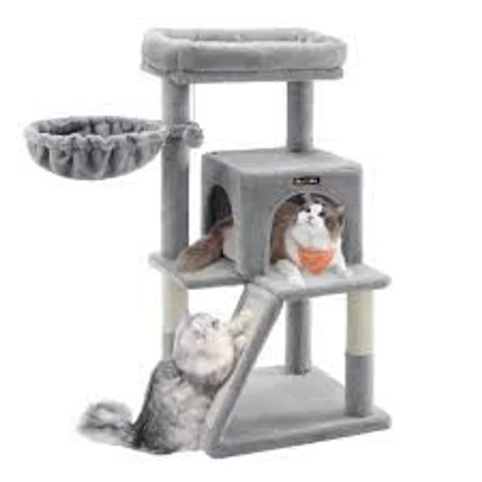 BOXED FEANDREA CAT TREE TOWER, WIDENED PERCH FOR LARGE CATS, LIGHT GREY
