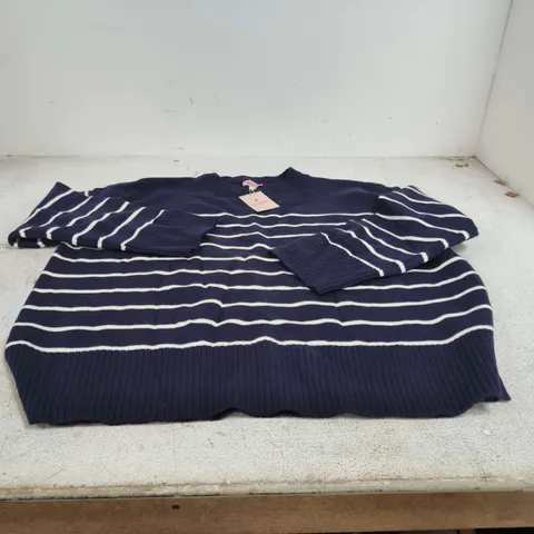 LA MAREY LARGE BLUE WITH WHITE STRIPE KNITTED JUMPER TAGGED
