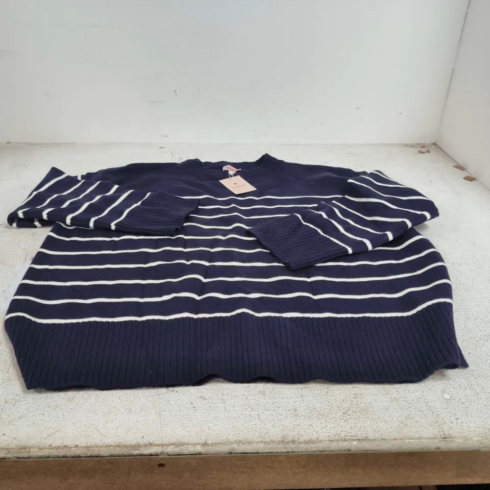 LA MAREY LARGE BLUE WITH WHITE STRIPE KNITTED JUMPER TAGGED