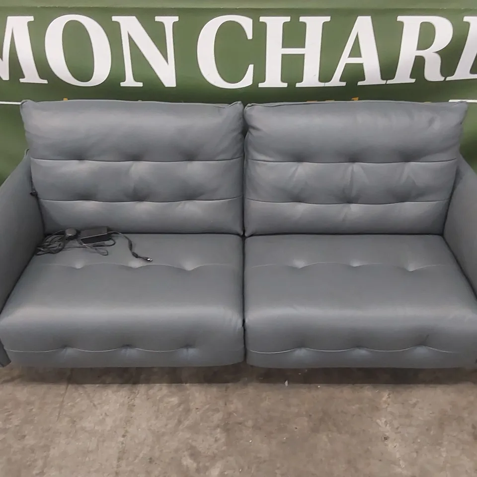 QUALITY DESIGNER ITALIAN MADE LEATHER BOLANZO ELECTRIC RECLINER SOFA - BLUE