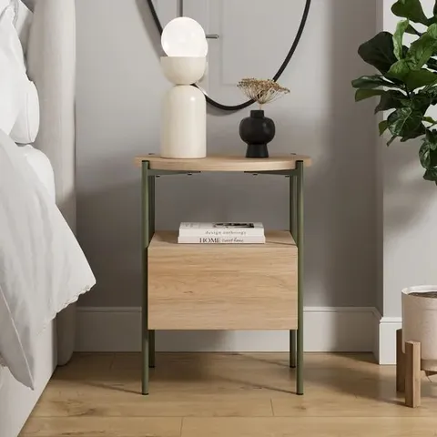 BOXED ELODY 1 DRAWER BEDSIDE TABLE - OLIVE AND OAK EFFECT (1 BOX)