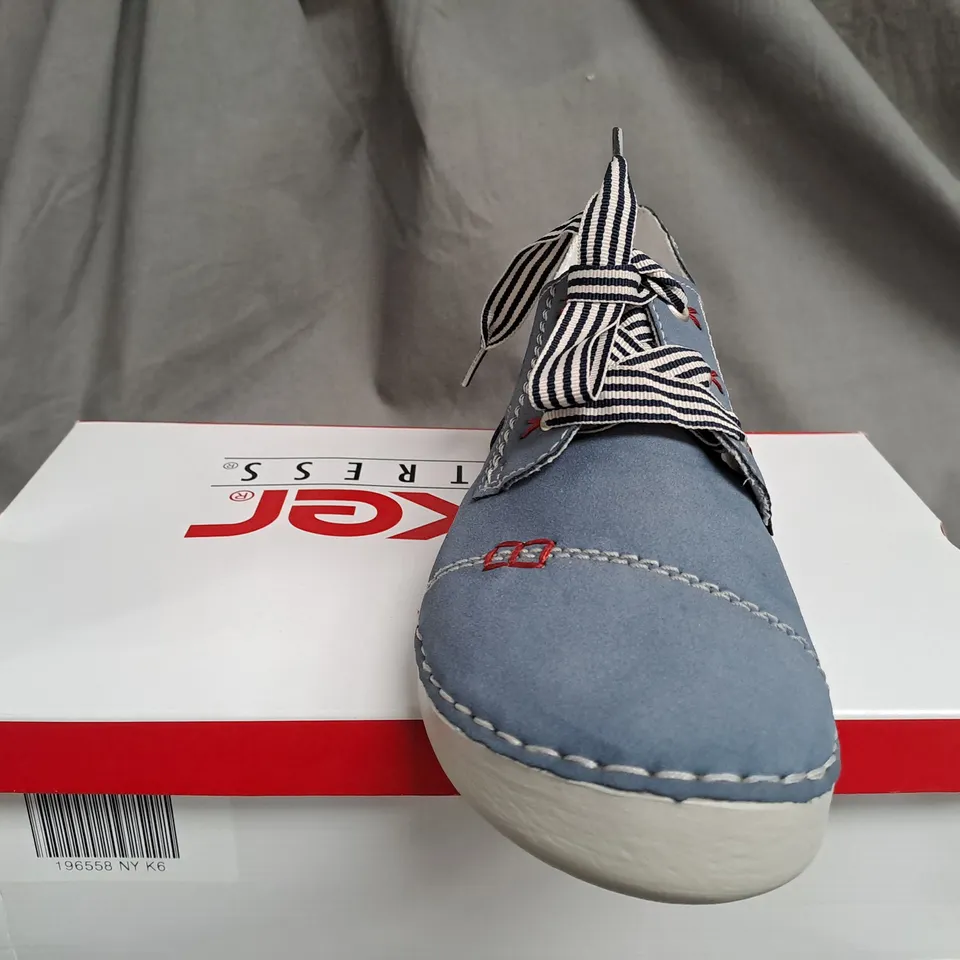BOXED PAIR OF RIEKER TRAINERS IN BLUE UK 6