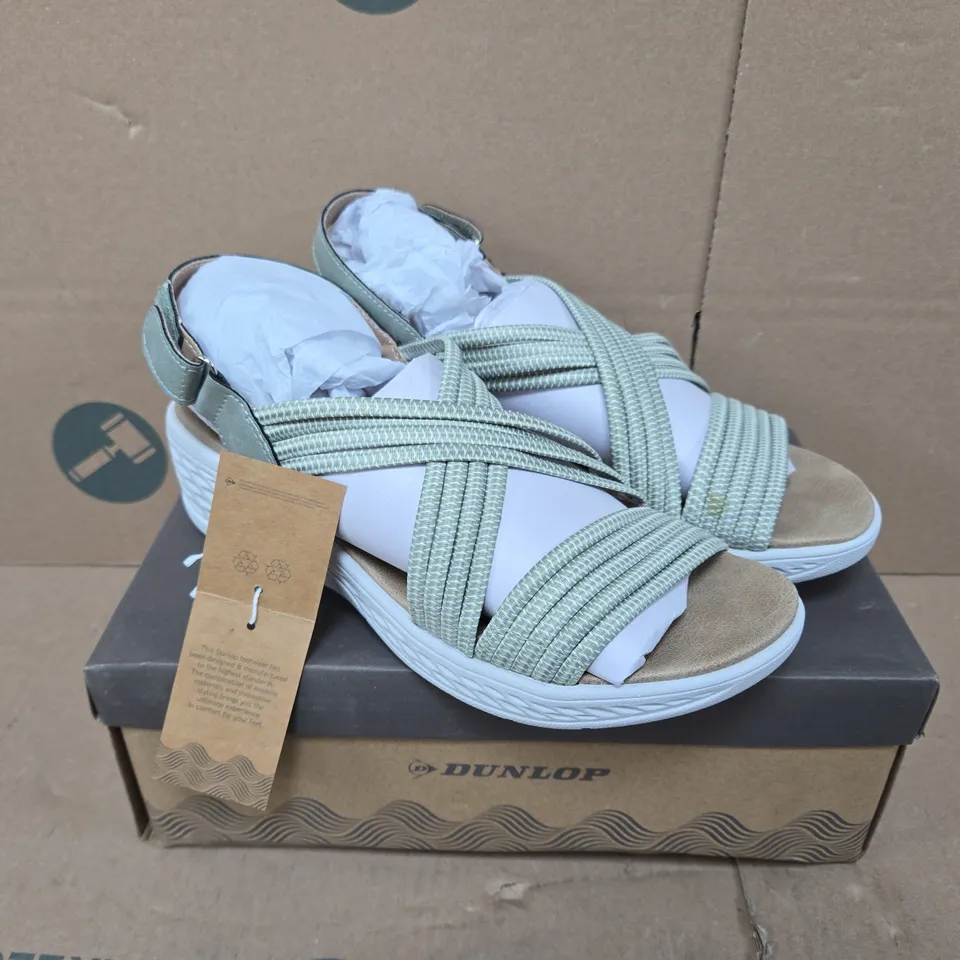 BOXED PAIR OF DUNLOP TRISH SANDALS IN SAGE GREEN - SIZE 40