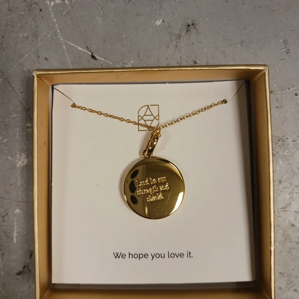 ABBOTT LYON GREEN STONE PENDANT PERSONALISED 'LORD BE OUR STRENGTH AND SHIELD' NECKLACE 