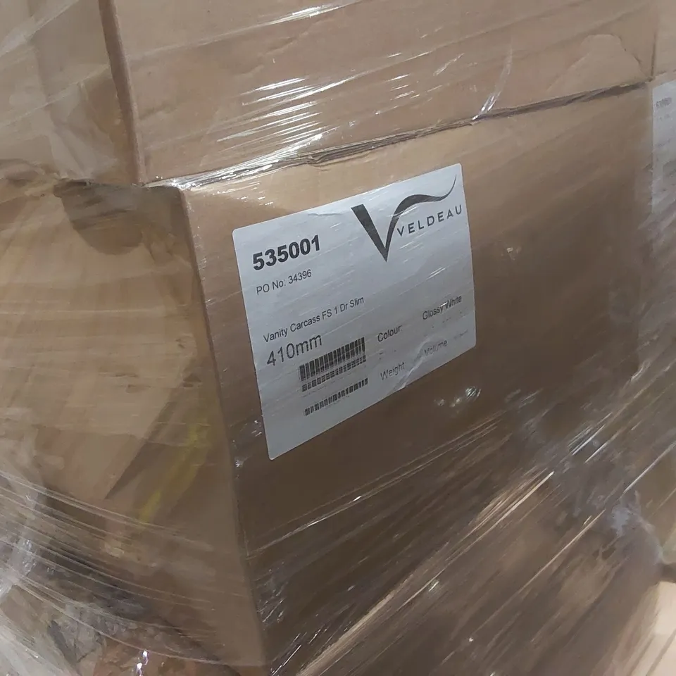PALLET CONTAINING A LARGE QUANTITY OF ASSORTED BATHROOM FURNITURE PARTS INCLUDING: VANITY CARCASSES ECT