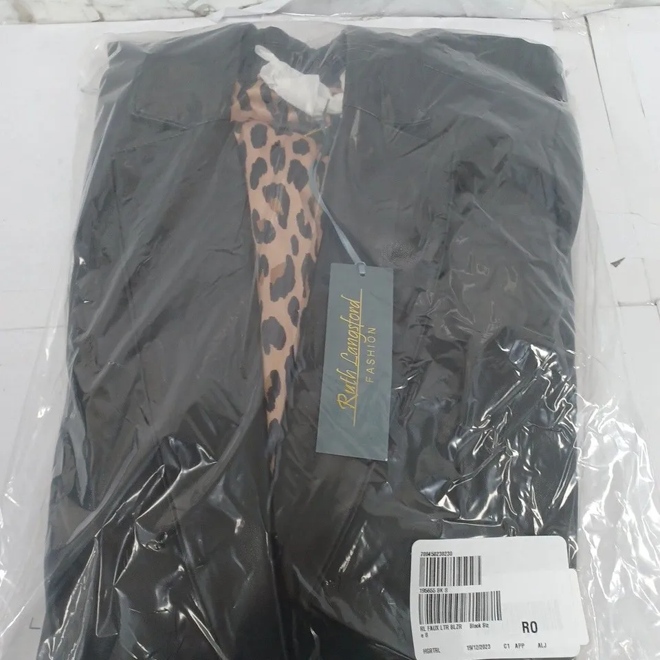RUTH LANGSFORD FAUX LEATHER BLAZER IN BLACK - SIZE 8