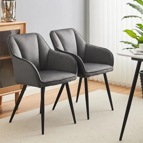 BOXED EARVEN DINING CHAIRS [SET OF 2] [VELVET] - GREY (1 BOX)