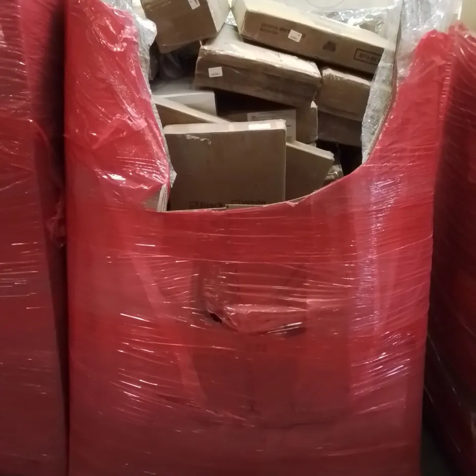 PALLET CONTAINING VARIOUS ASSORTED BOXED HOUSEHOLD ITEMS TO INCLUDE: KITCHEN ORGANISATION SHELF, TIMBER RIDGE CAMPING CHAIRS, NEST OF COFFEE TABLES AND LOTS MORE UNMARKED BOXED ITEMS 