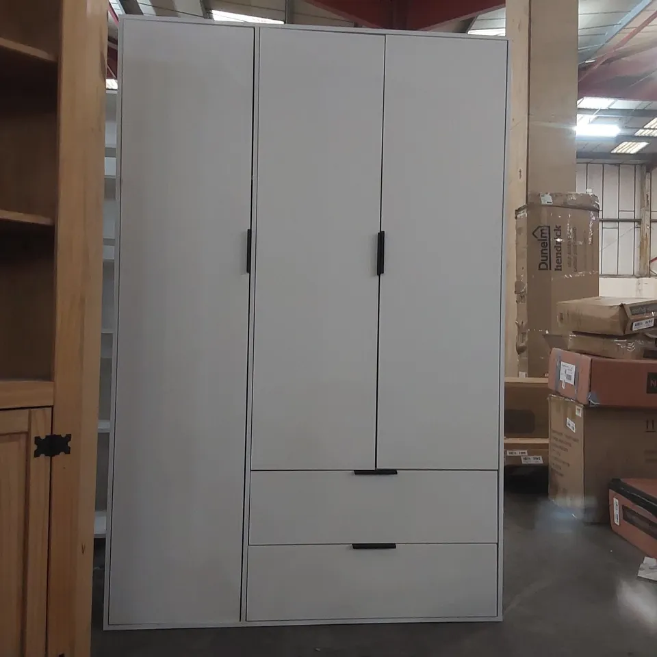 WOODEN 3 DOOR 2 DRAWER WARDROBE - WHITE