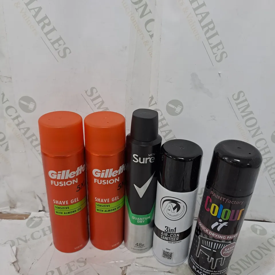 ASSORTED AEROSOLS TO INCLUDE GILETTE GEL , SURE SPRAY , SPRAY-PAINT ,  ETC - COLLECTION ONLY 