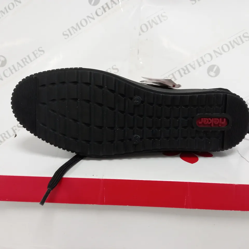 RIEKER TRAINER BOOT SIDE ZIP BLACK PATENT MULTI COLOURED - SIZE UK 6