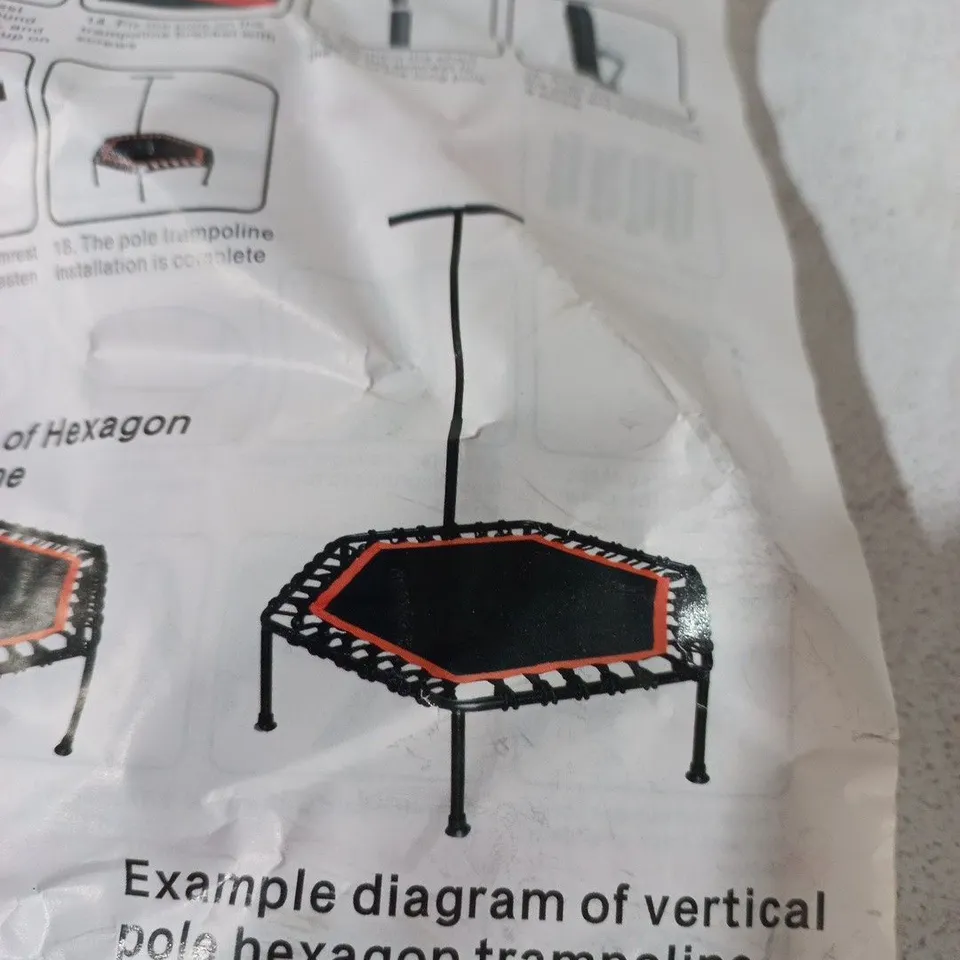 HEXAGONAL TRAMPOLINE WITH ELASTIC ROPE IN RED/BLACK