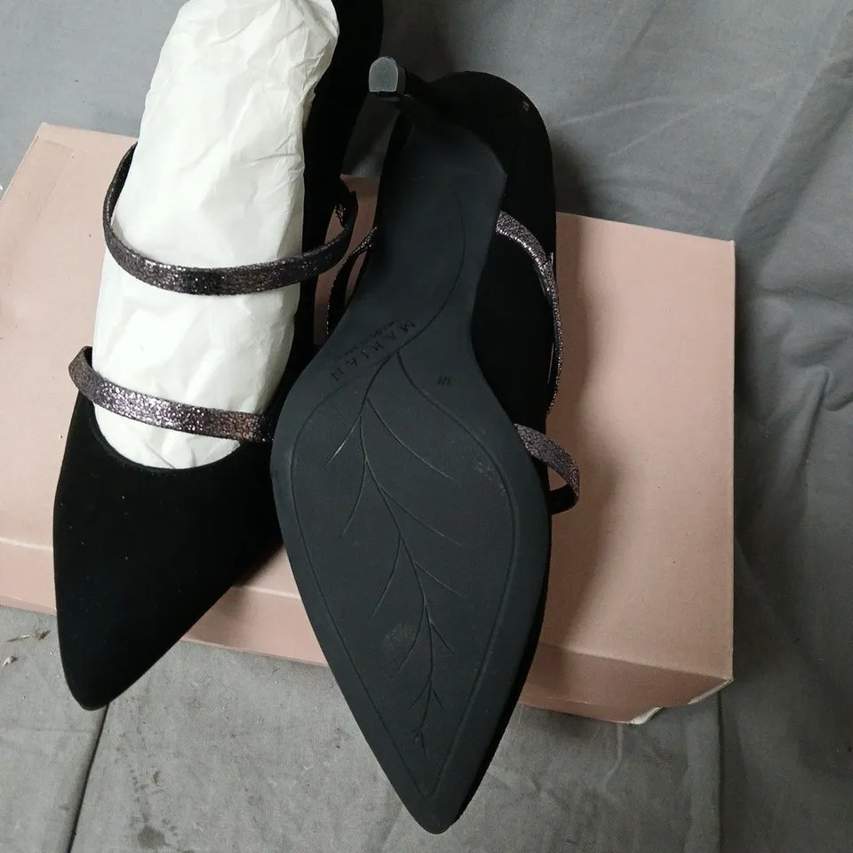 MARIAN DESIGNER SHOES – BLACK SUEDE HEELS WITH GLITTER STRAPS, UK 5 (EU 38)