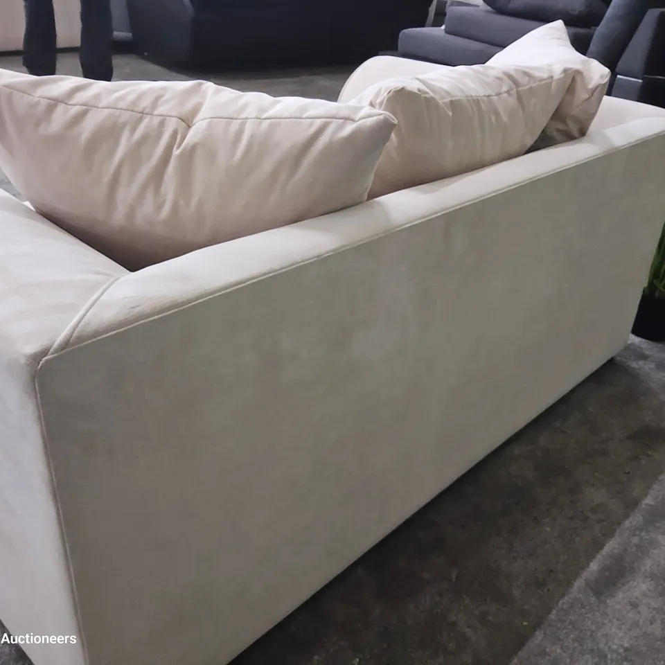 DESIGNER  TWO SEATER SOFA WITH SCATTER CUSHIONS NATURAL FABRIC 