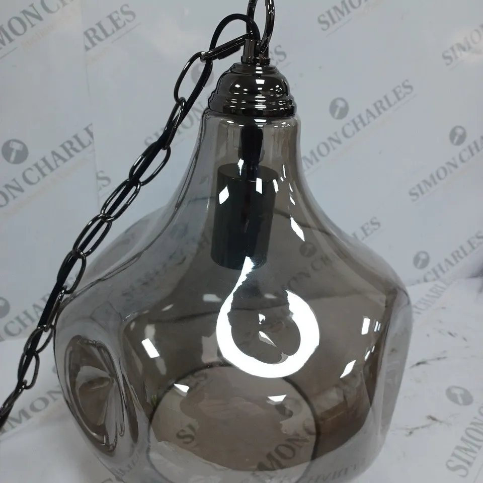 BOXED LIGHT PENDANT BLACK CROME AND SMOKED GLASS 