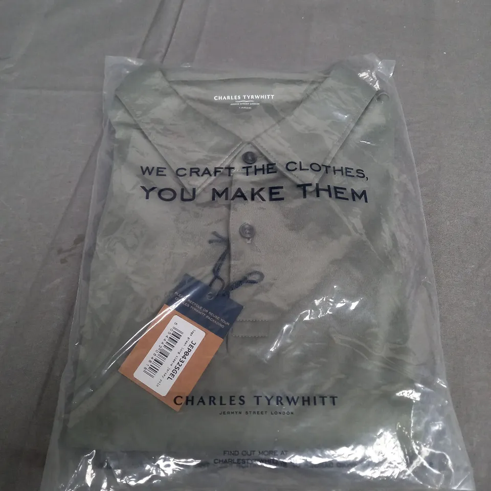 SEALED CHARLES TYRWHITT SAGE GREEN LONG SLEEVE JERSEY POLO - LARGE