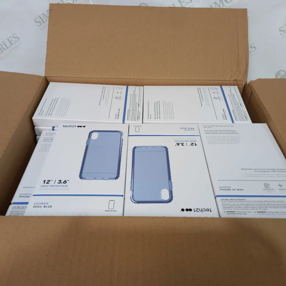 BOX OF 87 BRAND NEW TECH 21 12FT DROP PROTECTION EVOROX SOUL BLUE IPHONE X MAX PHONE CASES