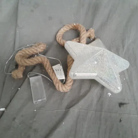 LIGHT UP FROSTED STAR ON ROPE CHRISTMAS DECORATION