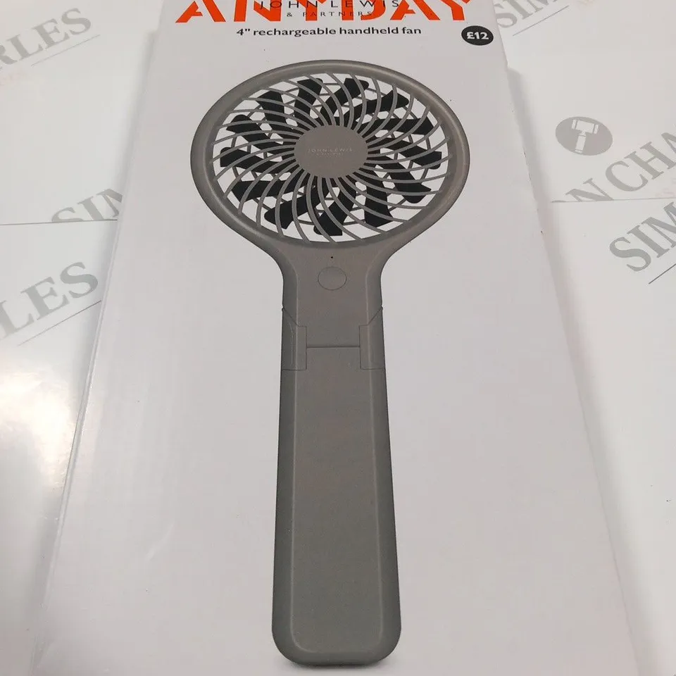 BOXED JOHN LEWIS ANYDAY 4" RECHARGEABLE HANDHELD FAN