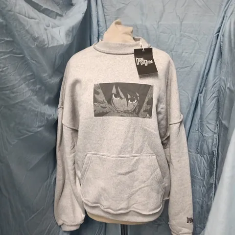 PULL&BEAR GREY HOODIE, GRAPHIC PRINT, UK 6 (EU 34)