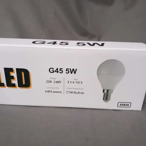 APPROXIMATELY 64 BOXED LED G45 5W VOLTAGE 220-240V BASE E14/SES LUMINOUS FLUX 440 LUMEN COLOR TEMPERATURE 2700 KELVIN 6 PACK