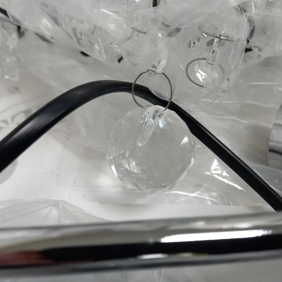 FEBLAND MODERN CAGED 3-LIGHT PENDANT LIGHT WITH GLASS DROPS - POLISHED CHROME