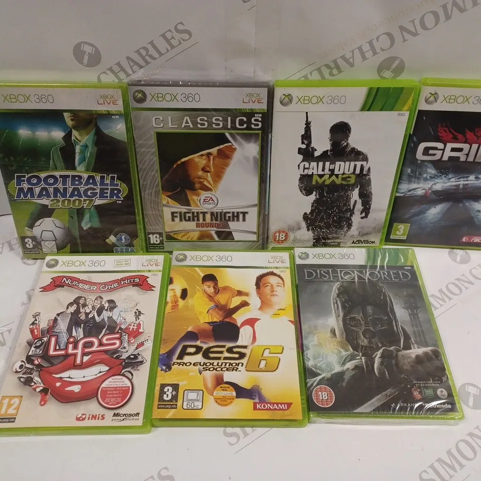 APPROXIMATELY 15 ASSORTED XBOX 360 VIDEO GAMES TO INCLUDE FIGHT NIGHT ROUND 3, DISHONOURED, LIPS ETC