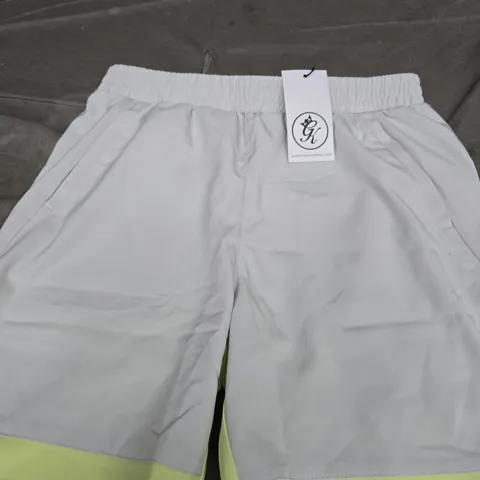 GYM KING GK ADVANCE SHORT – KIDS' GYM SHORTS, LIGHT GREY & NEON LIME, UK 13-14