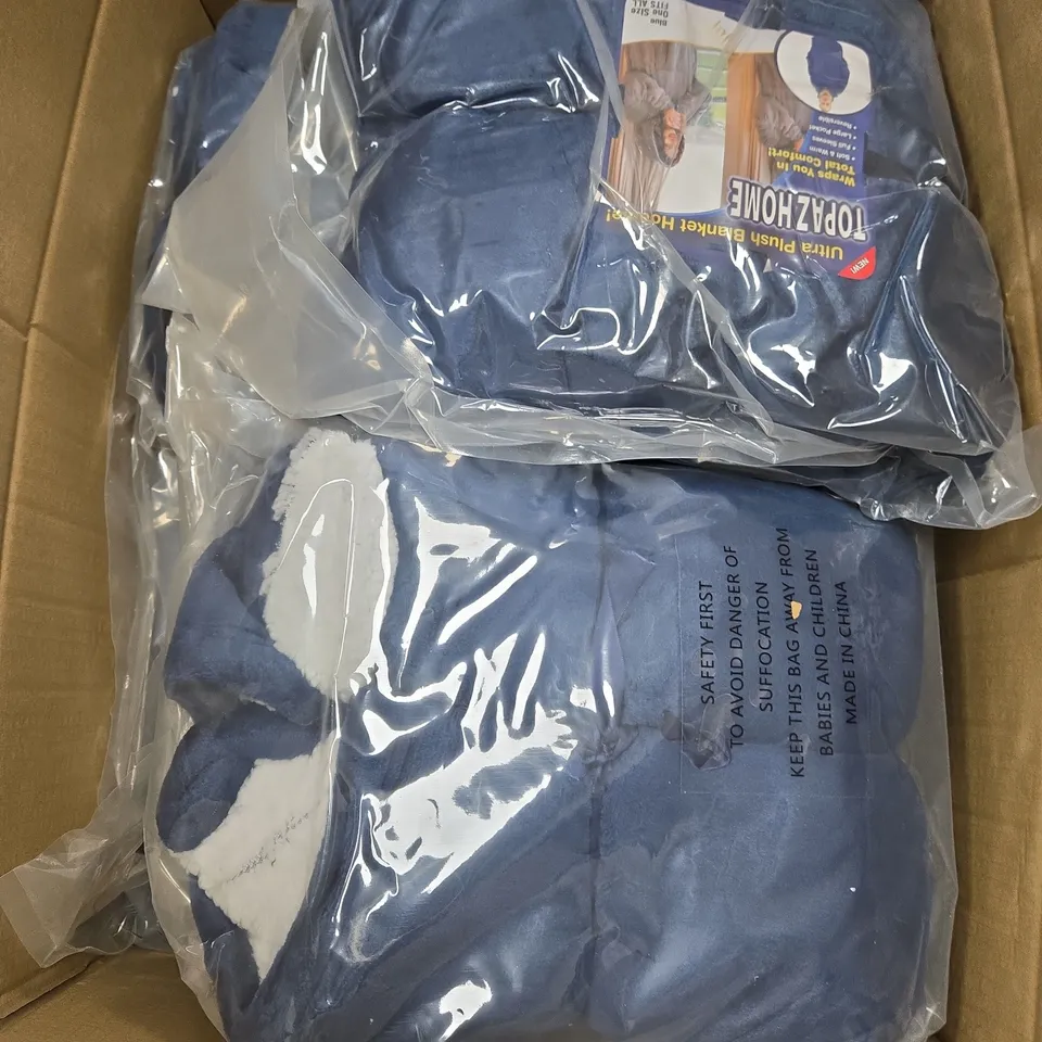 TOPAZ HOME BOX OF 10 ULTRA PLUSH BLANKET HOODIE – BLUE, ONE SIZE FITS ALL