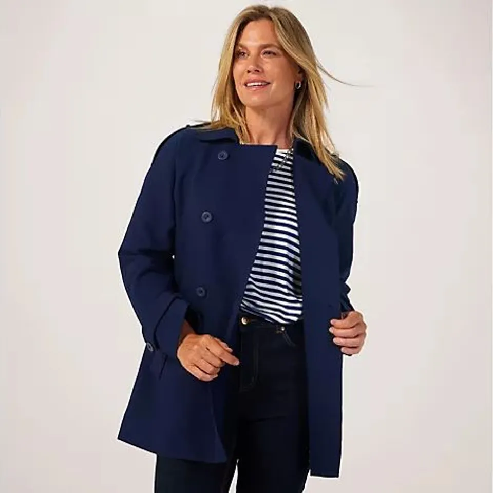 RUTH LANGSFORD BELTED TRENCH COAT- NAVY 