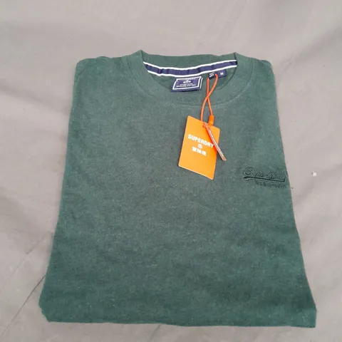 SUPERDRY VINTAGE LOGO EMBROIDERED TEE IN BUCK GREEN MARL SIZE M