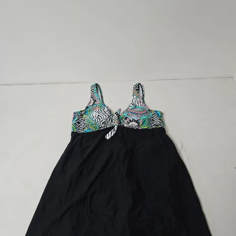 BONPRIX WOMEN'S DRESS - BLACK SKIRT WITH COLOURFUL PRINTED BODICE, UK SIZE 20