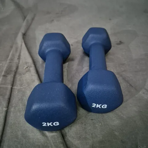 PAIR OF BLUE 2KG HEX DUMBBELLS