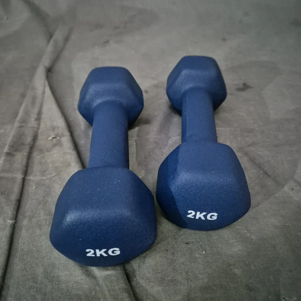 PAIR OF BLUE 2KG HEX DUMBBELLS