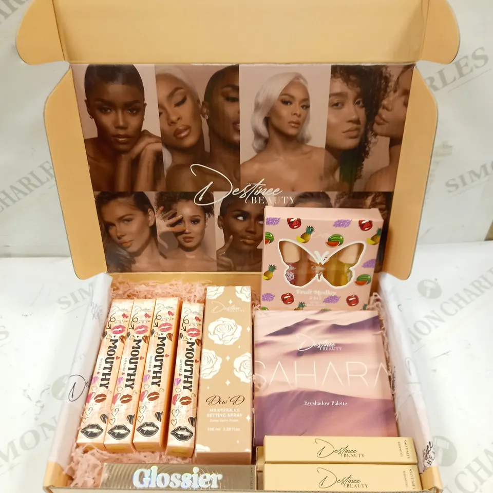 BOXED DESTINEE BEAUTY MAKE-UP & BEAUTY GIFT SET TO INCLUDE EYESHADOW PALETTE, MOISTURISING SETTING SPRAY, LIP GLOSS ETC 