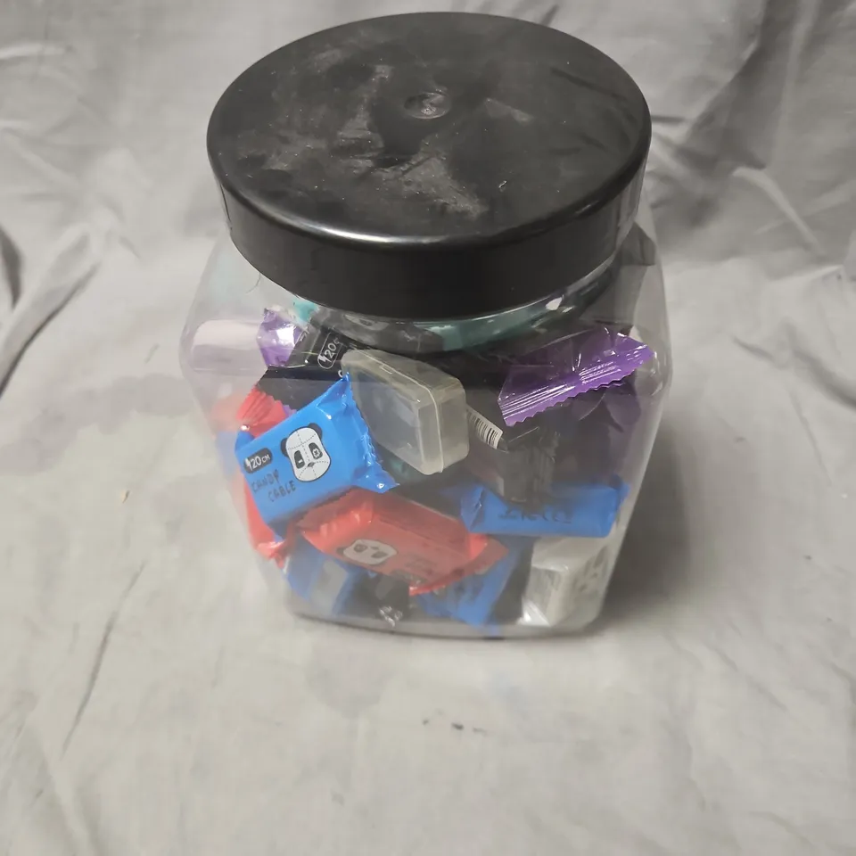 JAR OF ASSORTED CANDY CABLE  DATA CABLES 